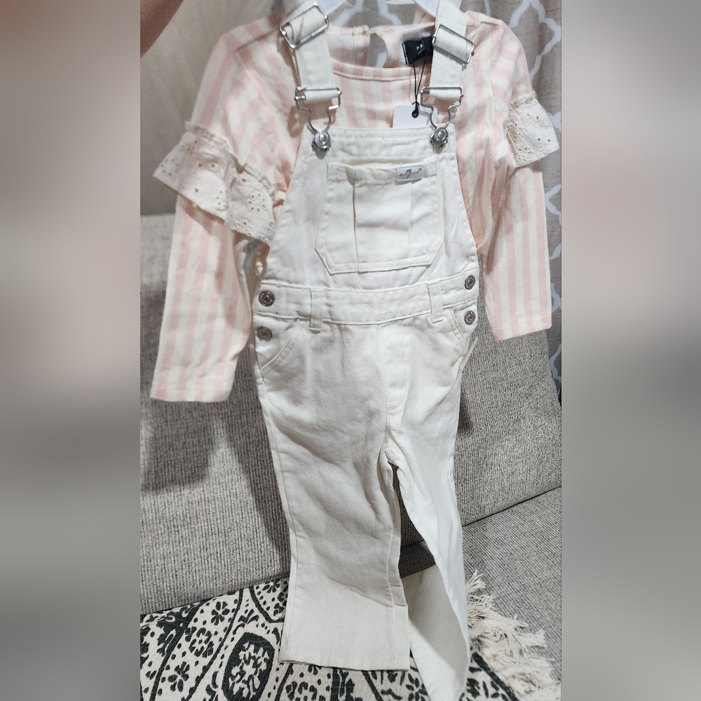 For All 7 Mankind,  Set 2,  Overall Cream & Shirt 2T New.